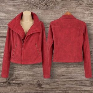 ✨ ROCK & REPUBLIC Raspberry Funnel-Neck Moto Jacket — Size 14